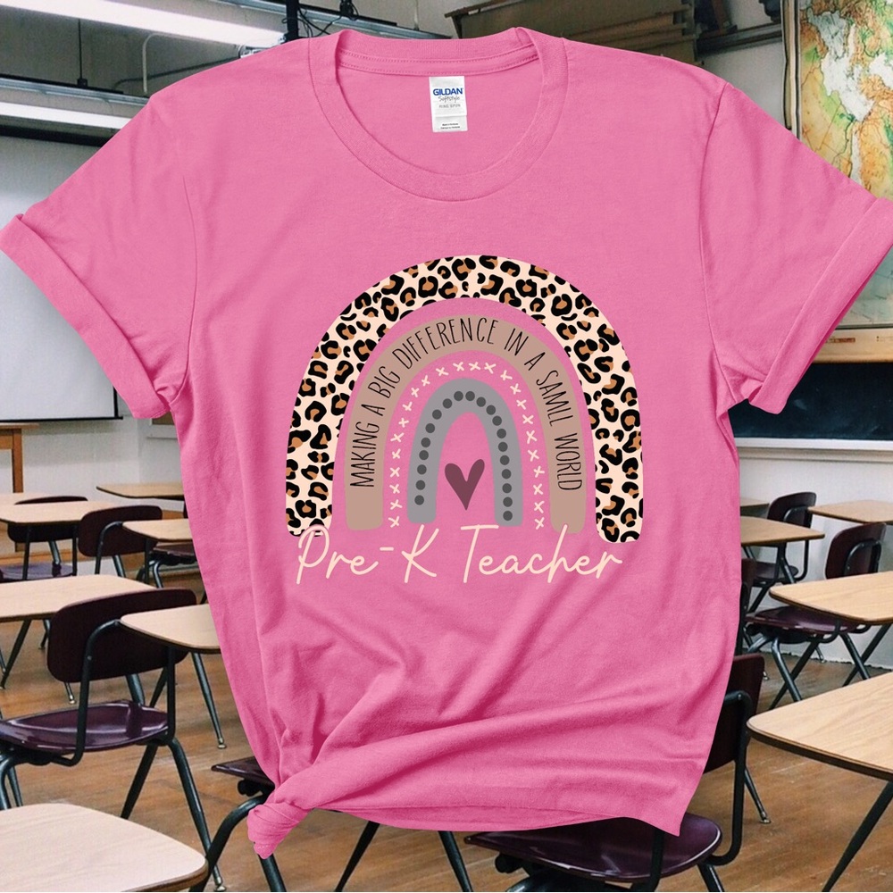 Boho Rainbow Pre-K Teacher Cotton Adult T-Shirt Sizes XS-5XL